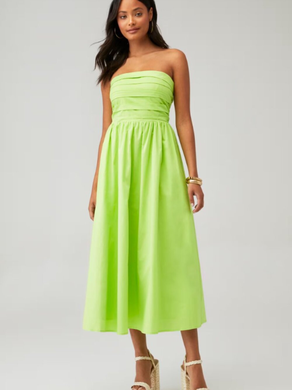 WAYF x FashionPass Neon Green Strapless Cotton Midi Dress Small – zipper flaw